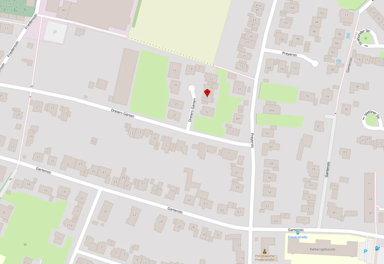 Kartenausschnitt mit Markierung bei Dreiers Gärten 8, 52249 Eschweiler